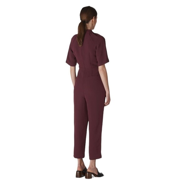 Whistles Devyn Crepe Jumpsuit 6 Burgundy Women’s - Picture 3 of 12